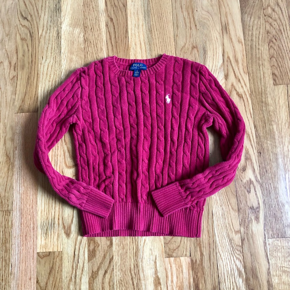 Ralph Lauren girls cable knit sweater in red size 8-10